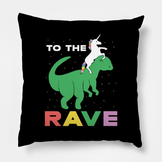 Unicorn riding the Dinosaur to the rave funny Pillow by Xizin Gao