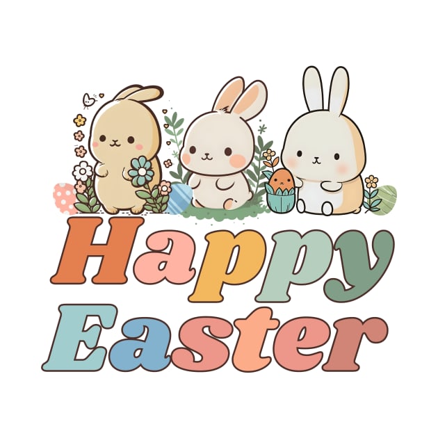 Happy Easter - Cute Bunnies Drawing - Hoppy Easter by SergioCoelho_Arts