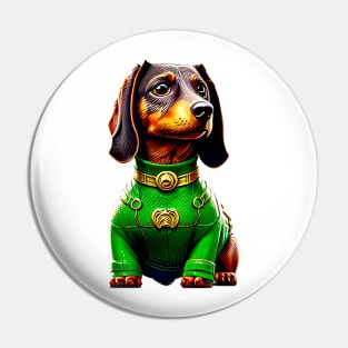 The Scale Master: Dachshund in a Green Scaled Suit Tee Pin