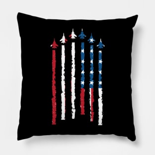 American Flag USA Fighter Jet Con Trail Pillow