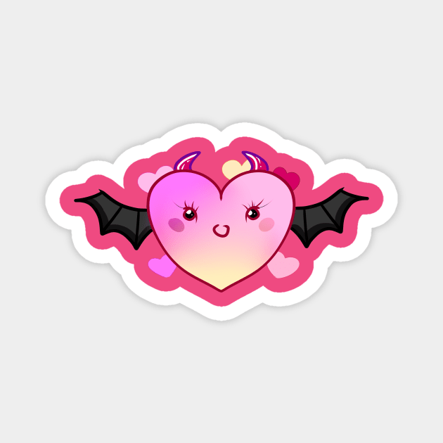 Demonic heart with bat wings Magnet by Demonic cute cat