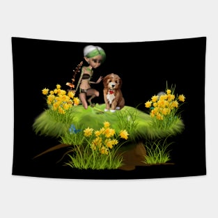 Little fairy with dog Tapestry