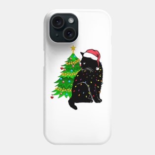 Black Cat christmas light tshirt funny cat lover christmas Phone Case