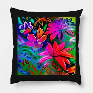 Hawaiian Hibiscus Flowers Psychedelic Floral Gift Mom Luxury Trippy Vibrant Colorful Pillow