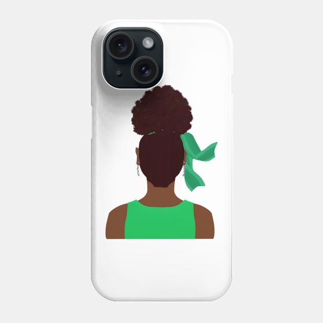 High Afro Puff Ponytail with Green Outfit (White Background) Phone Case by Art By LM Designs 