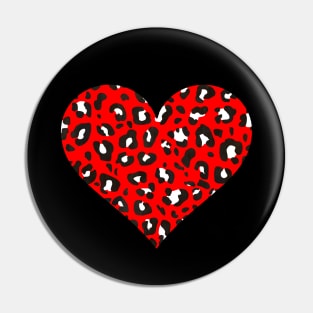 Red, Black and White Leopard Print Heart Pin