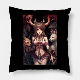 Anime Girl Demon with her devil pets Pillow