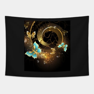 Spiral with Gold Butterflies Tapestry