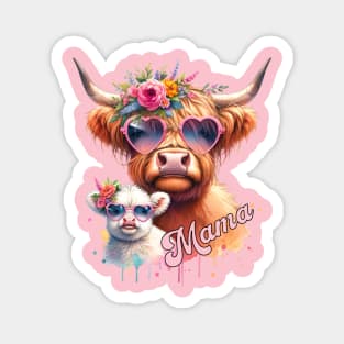 Mama Highland Cow Baby Calf Floral Mothers Day Mom Adorable Magnet