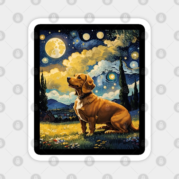 Starry Night Dachshund  Dog , Van Gogh Dachshund Art Magnet by VisionDesigner
