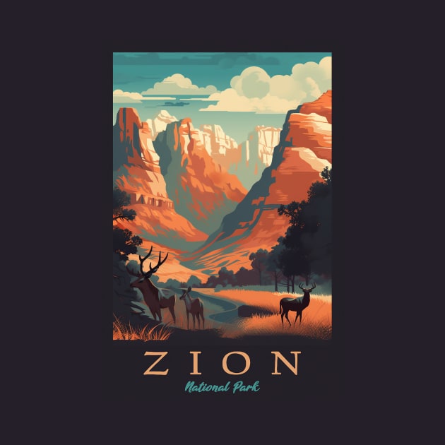 Zion National Park Vintage Travel Poster by GreenMary Design