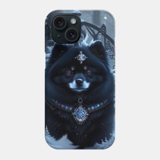 Snowy Black Pomeranian In Front of a Pentagram Gate Phone Case