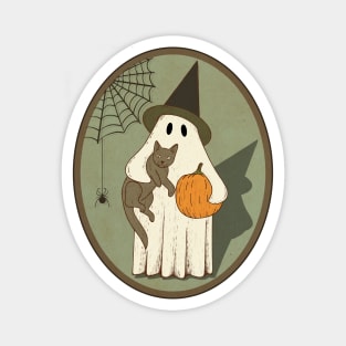 Vintage Ghost with Cat Halloween Graphic Magnet