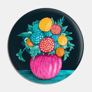 colorful floral bouquet in a pink pumpkin Pin