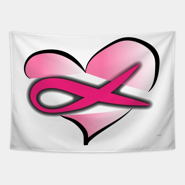 Cancer ribbon heart Tapestry by OG1