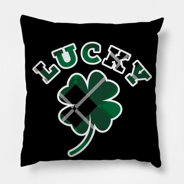 Lucky Four Leaf Clover Diagonal Flannel Print Pattern Pillow by Design_Lawrence