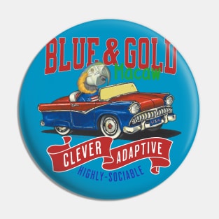 Funny and cute African Blue & Gold Macaw bird driving a classic vintage car with red white and blue flags tee Pin