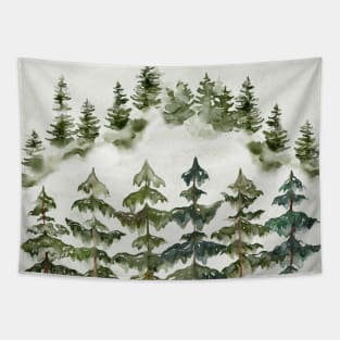 Watercolor Pine Forest Landscape Tapestry