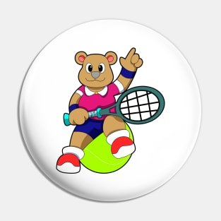 Bear at Tennis with Tennis racket & Tennis ball Pin