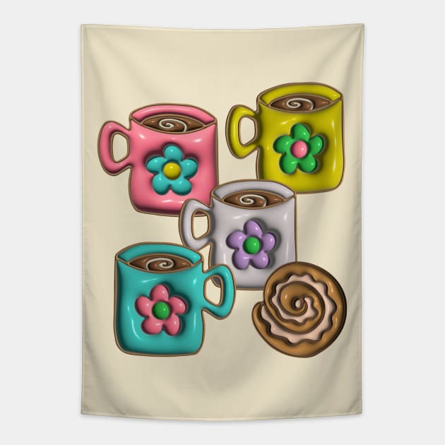 FIKA Swedish Coffee Break Danish Pastry Flower Mugs Baking in Puffy Balloon Style - UnBlink Studio by Jackie Tahara Tapestry by UnBlink Studio by Jackie Tahara