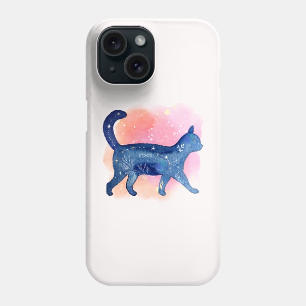 Cool aesthetic galaxy cat watercolor illustration design Phone Case by FRH Design