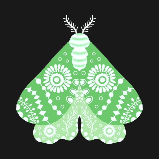 Folk Art Moth in Green by MarcyBrennanArt