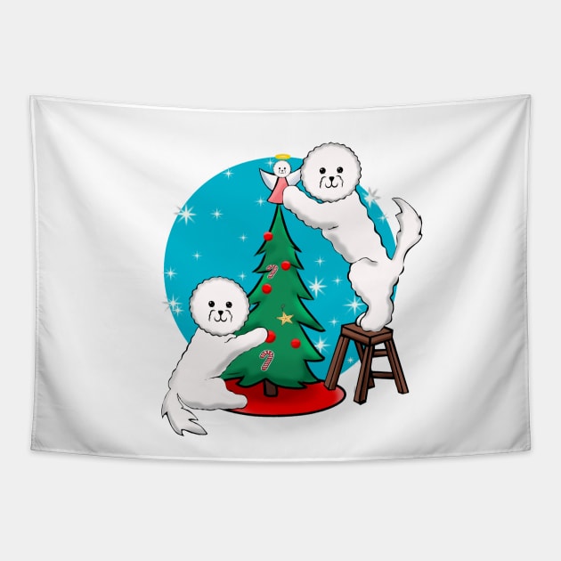 Christmas Bichon Tree Tapestry by Art by Eric William.s