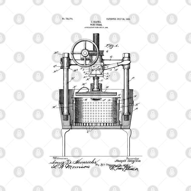 Steampunk Print Wine Press Patent Drawing by MadebyDesign