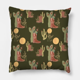 Full Moon Southwest Cowboy Boots Cactus Pattern Pillow