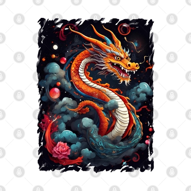 Chinese Orange Dragon Art by VivaLaRetro