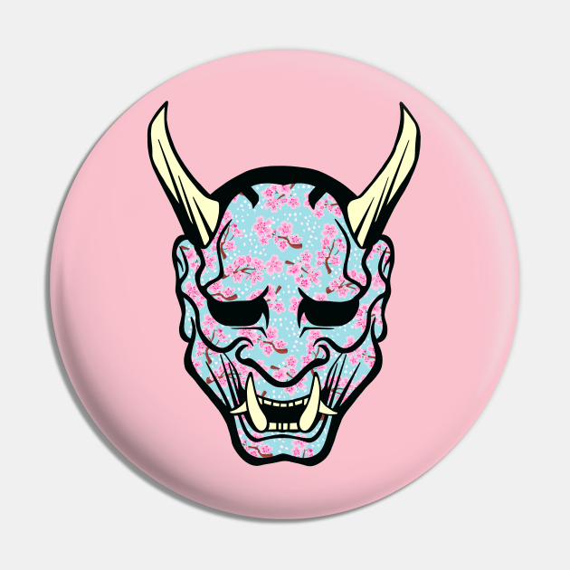 Cherry Blossom Oni Mask - Oni Mask - Pin | TeePublic