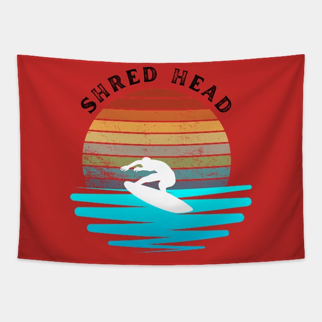 Retro Sunset With Surfer On The Wave Tapestry by FNRY