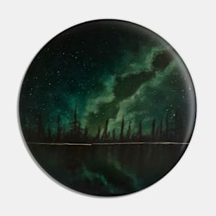 Green Galaxy Forest Silhouette Pin