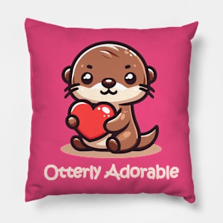 Cute and Adorable Otter loving heart valentine Pillow