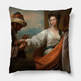Isaac's Servant Tying the Bracelet on Rebecca's Arm by Benjamin West Pillow
