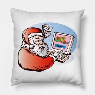 Santa Claus Sending E-Gift Retro Pillow