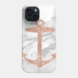 1980s Nautical Sailing Preppy White Marble  Rose Gold Anchor Phone Case