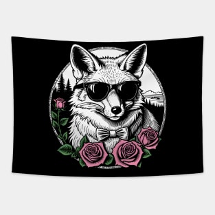 Fox Covered in Roses and Wearing Sunglasses Tapestry