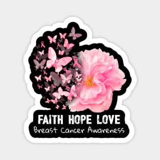 Faith Hope Love Breast Cancer Awareness Flower Pink Magnet