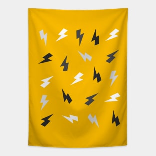 Grey Lightning, Thunder, Bolts on Mustard Yellow Tapestry