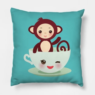 Cute Kawaii cup with brown monkey Pillow