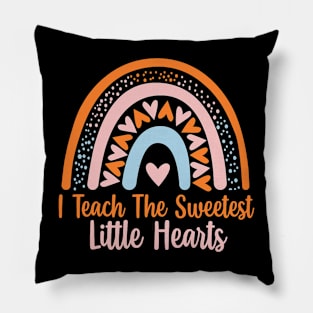 I Teach The Sweetest Hearts Rainbow Teacher Valentines Pillow