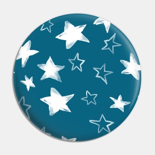 Holiday christmas watercolor white stars over blue peacock background Pin