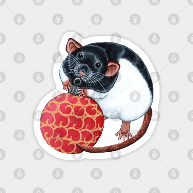 Black Hooded Rat with Bauble Magnet by WolfySilver