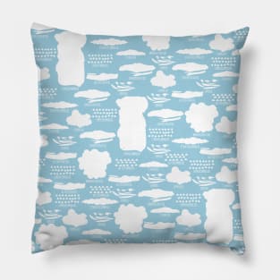 Cute Clouds Pattern on Blue Background Pillow