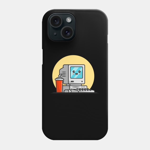Cute Old Computer Desktop with Coffee Cartoon Vector Icon Illustration Phone Case by Catalyst Labs