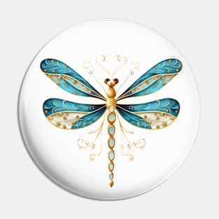 Copper and Aqua Dragonfly Abstract Pin