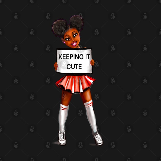 black anime girl cheerleader #002 with Afro hair in puffs, dimples, brown eyes and dark brown skin side profile. Hair love ! by Artonmytee