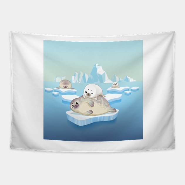 Cute seals family cartoon character design. vector Illustration. Tapestry by tomodaging