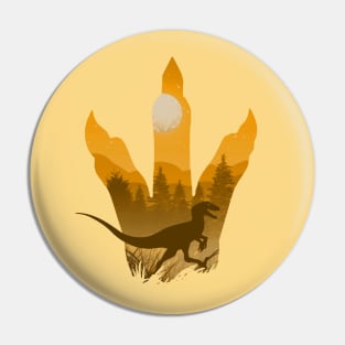 Utahraptor Gold Silhouette Mountain Design Pin